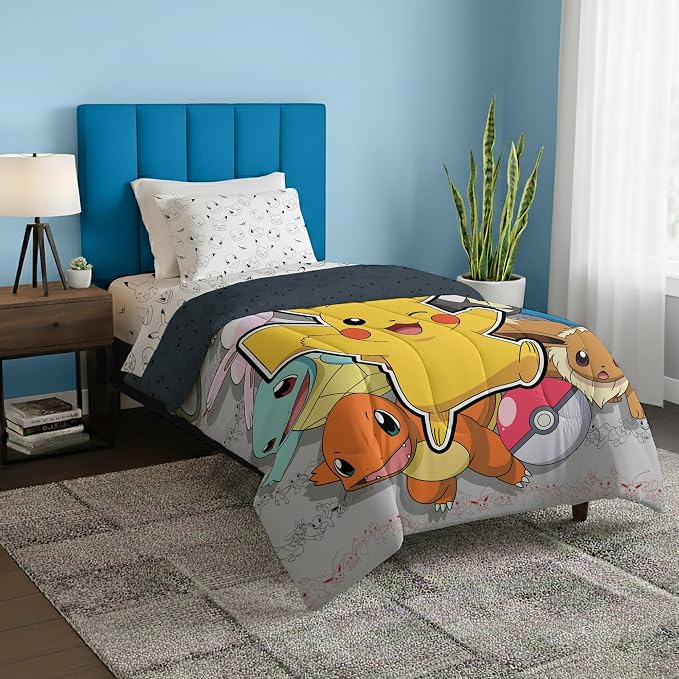 Pokémon Twin Bedding Set 4-Piece – Comforter, Sheets & Pillowcase for Kids