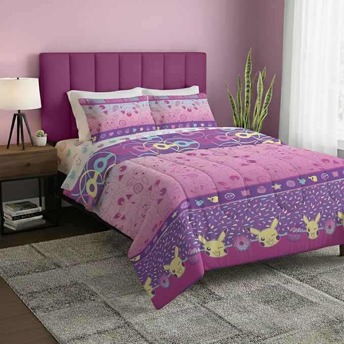 Pokémon Twin Bedding Set 4-Piece – Comforter, Sheets & Pillowcase for Kids