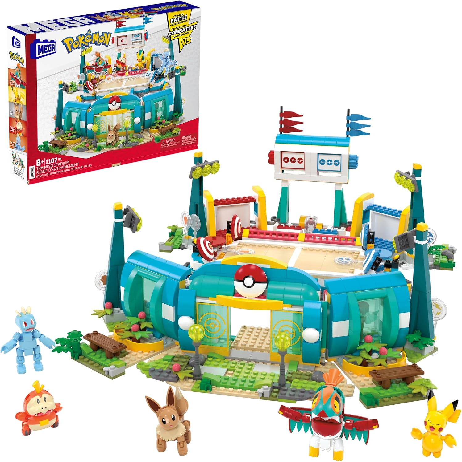 MEGA Pokémon training stadium building set with Pikachu, Eevee and 5 poseable figures