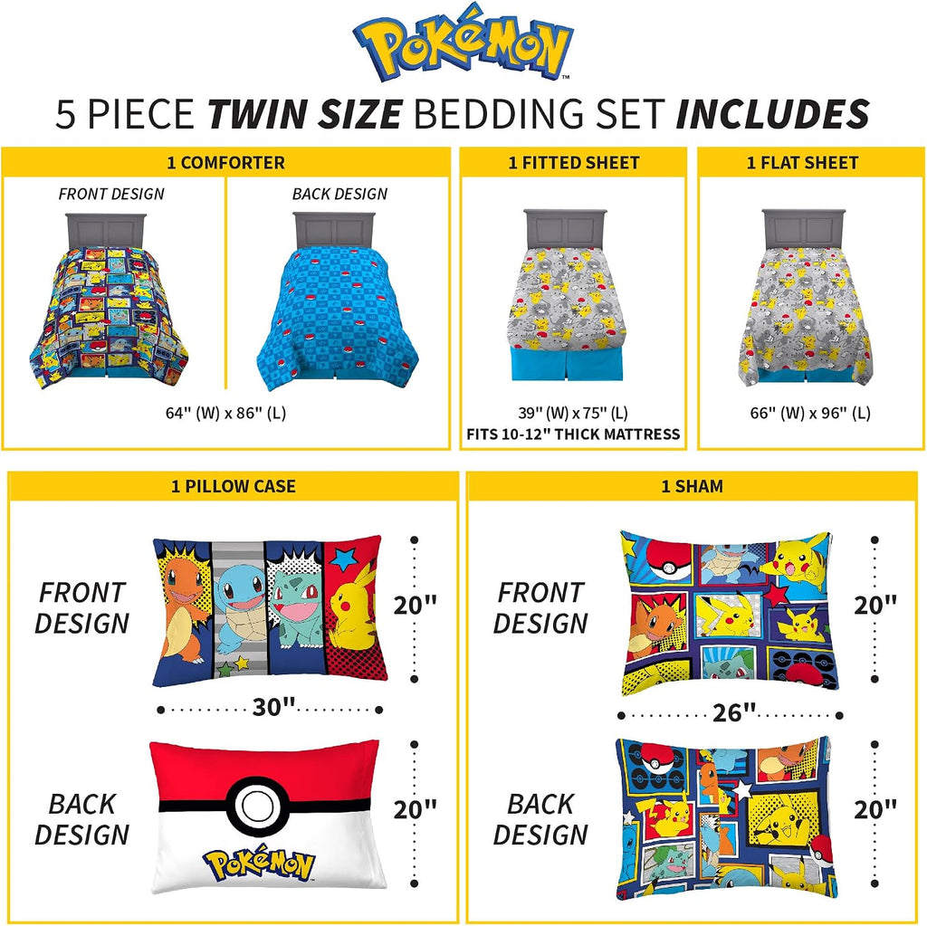 Pokémon Kids Reversible Bedsheet Set – Soft Cotton Bedding with Pikachu & Characters