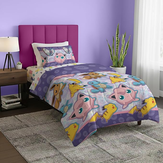 Pokémon Twin Bedding Set 4-Piece – Comforter, Sheets & Pillowcase for Kids