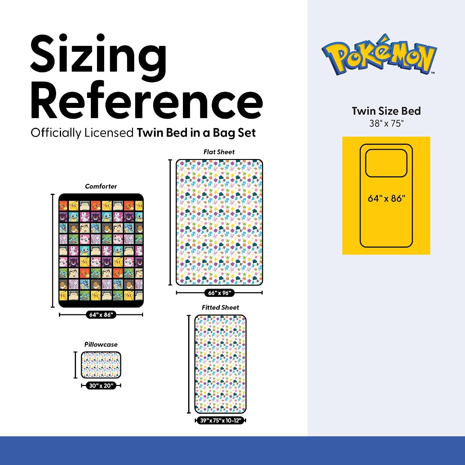 Pokémon Twin Bedding Set 4-Piece – Comforter, Sheets & Pillowcase for Kids