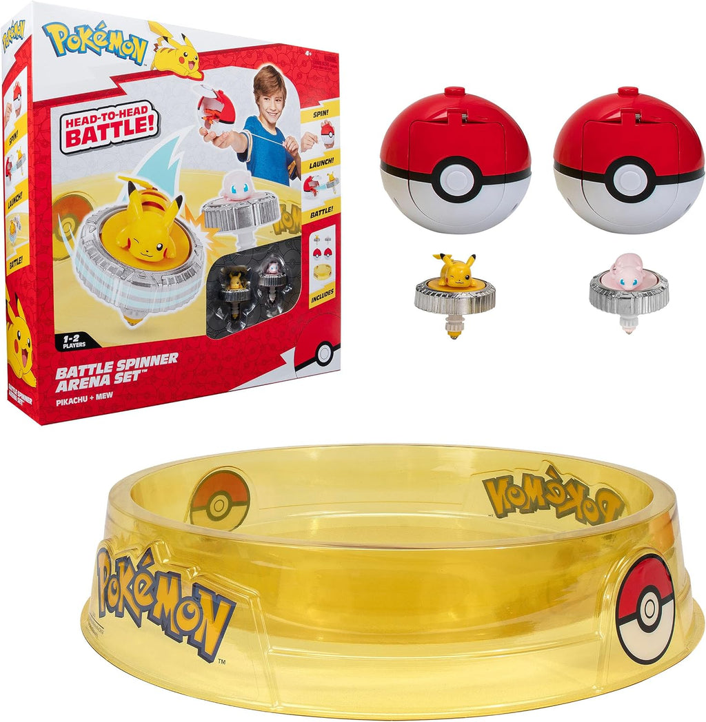 Pokémon Battle Spinner Arena Set with Pikachu and Mew spinners and Poké Ball launchers