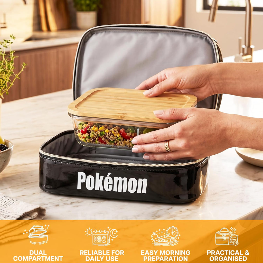 Pokémon Insulated Lunch Bag – Dual Compartment Kids Lunch Box with Handle