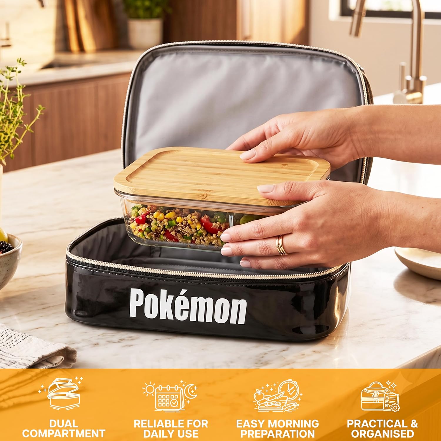 Pokémon Insulated Lunch Bag – Dual Compartment Kids Lunch Box with Handle