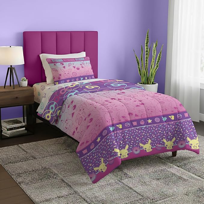 Pokémon Twin Bedding Set 4-Piece – Comforter, Sheets & Pillowcase for Kids