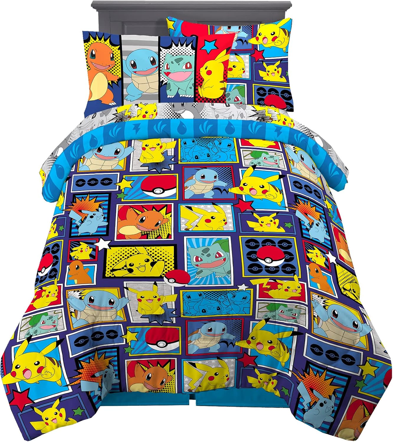 Pokemon kids bedsheet set with Pikachu, Charmander and Squirtle