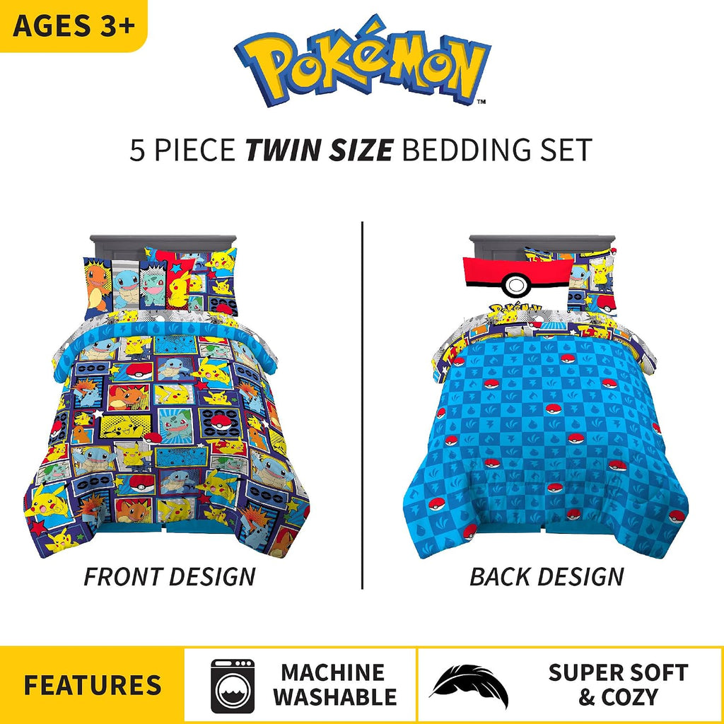 Pokémon Kids Reversible Bedsheet Set – Soft Cotton Bedding with Pikachu & Characters