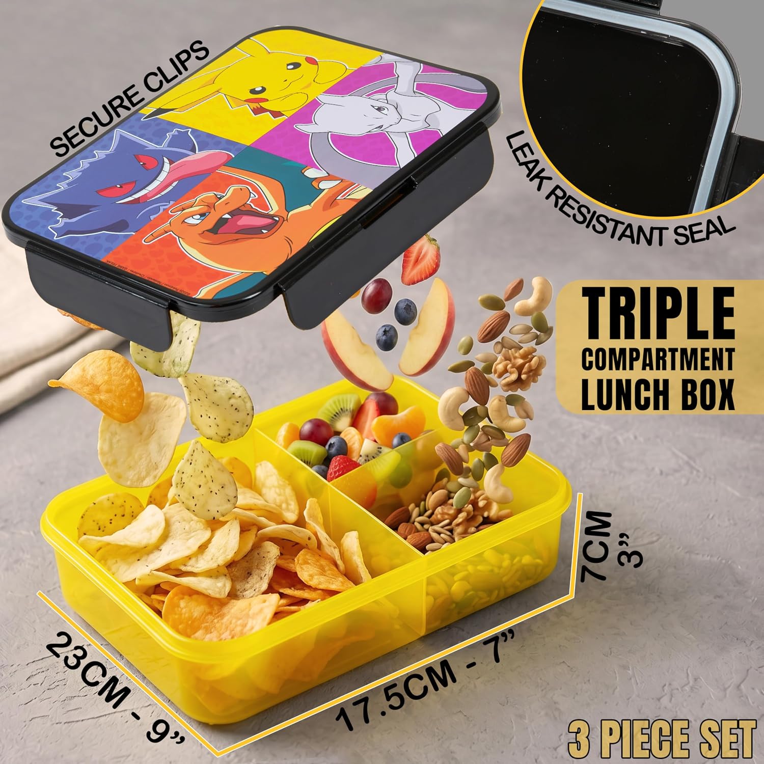 Pokémon 3-Piece Lunch Bag Set – Insulated Bag, Bento Box & Water Bottle for Kids