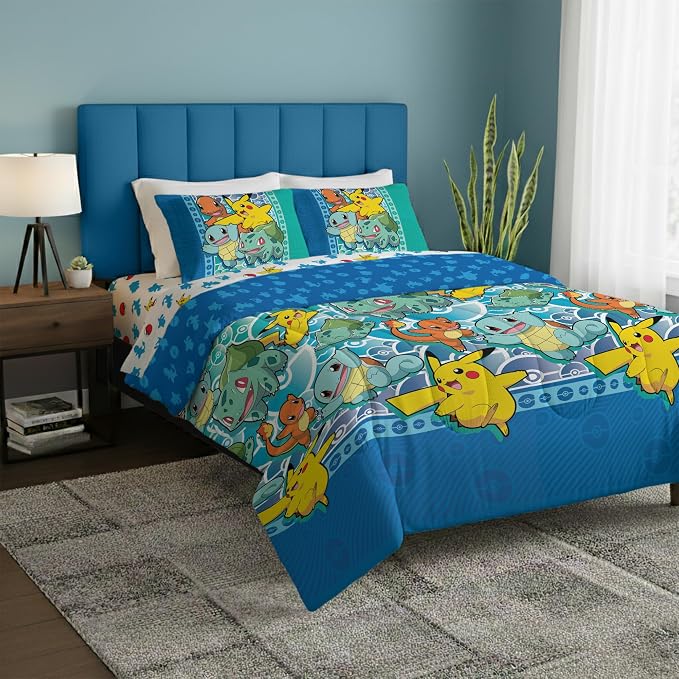 Pokémon Twin Bedding Set 4-Piece – Comforter, Sheets & Pillowcase for Kids