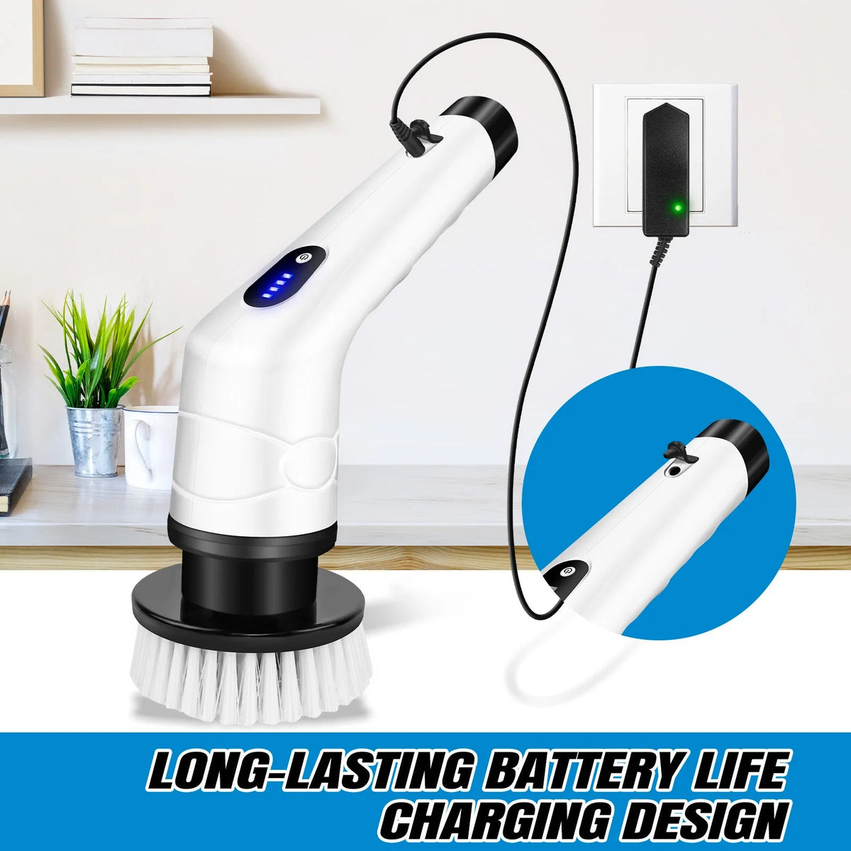Electric Spin Scrubber – Cordless Shower Cleaning Brush with 9 Heads & Long Handle Alsonic UK