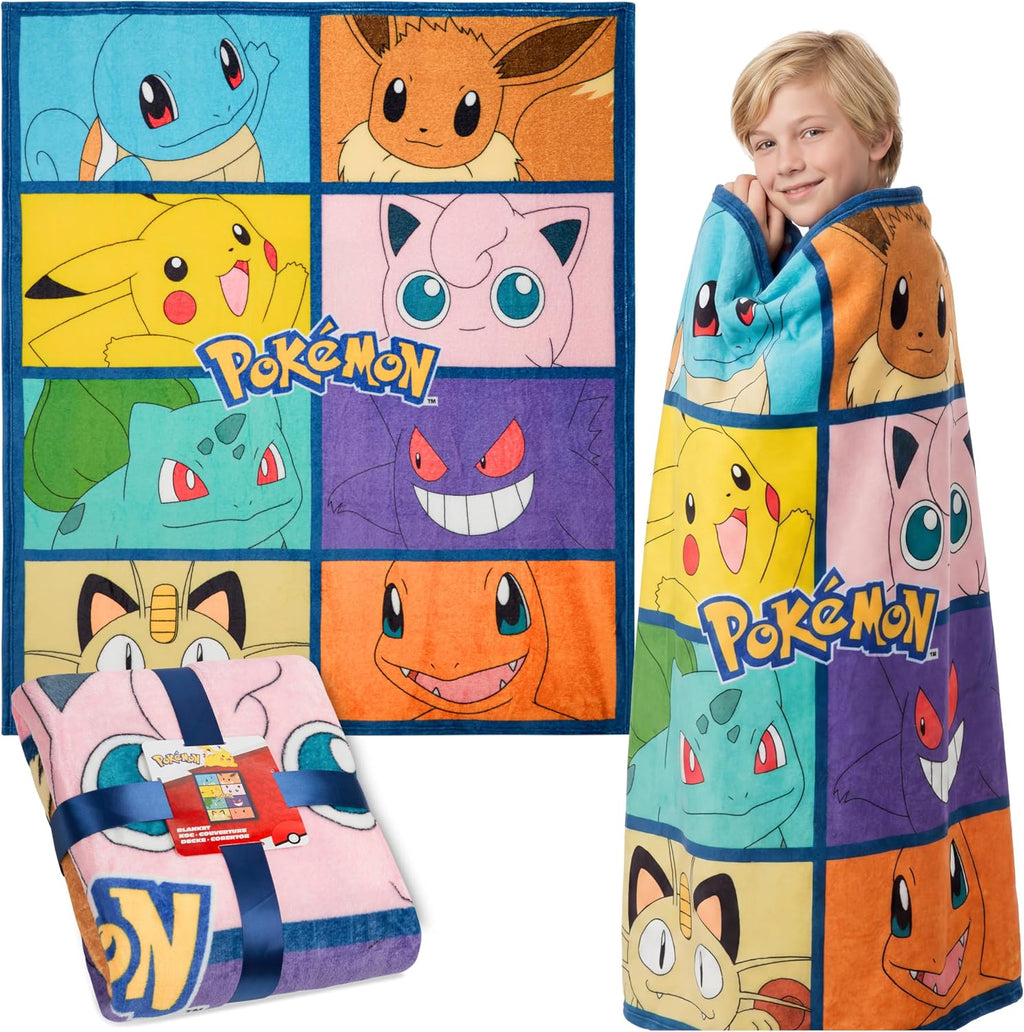Pokémon soft fleece throw blanket with Pikachu and Charizard design 51 by 59 inches