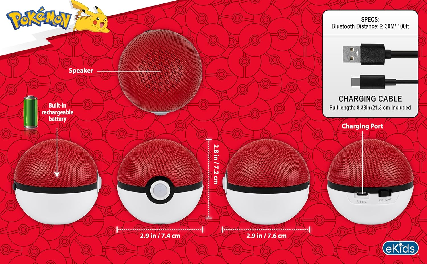 Pokémon Poké Ball Bluetooth Speaker – Portable Rechargeable Wireless Speaker