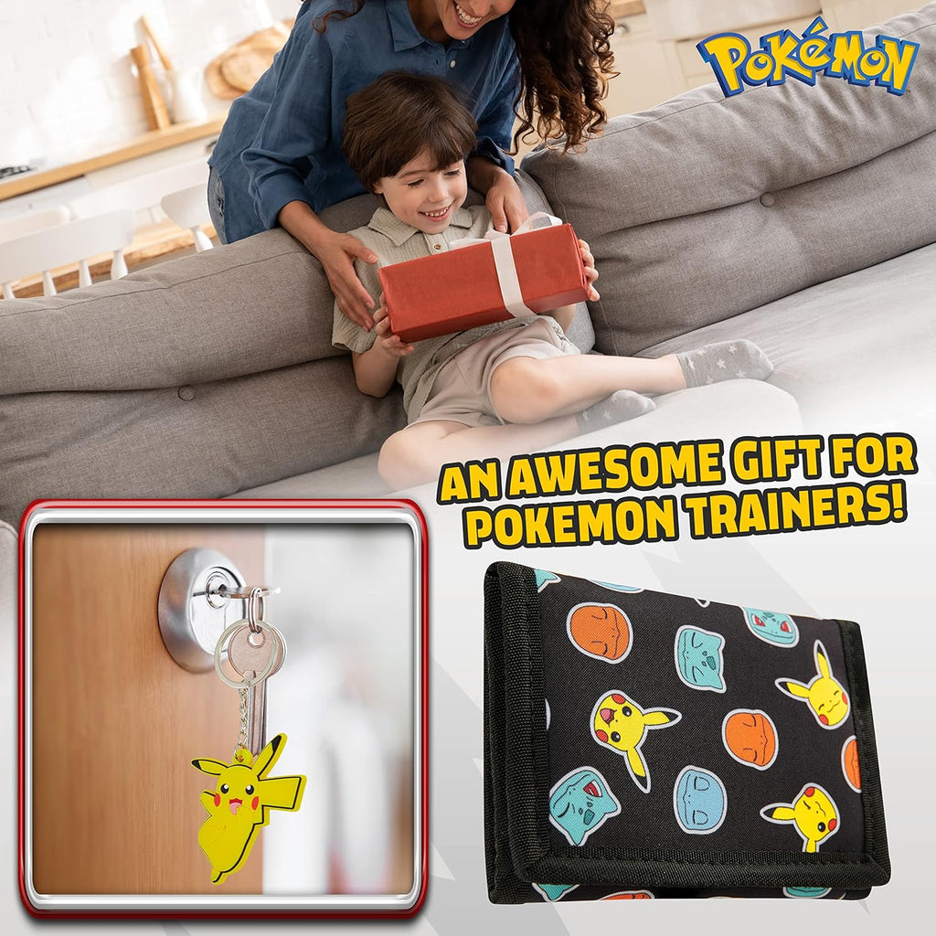 Pokémon Wallet & Keychain Set – Trifold Kids Wallet with Pikachu Keyring