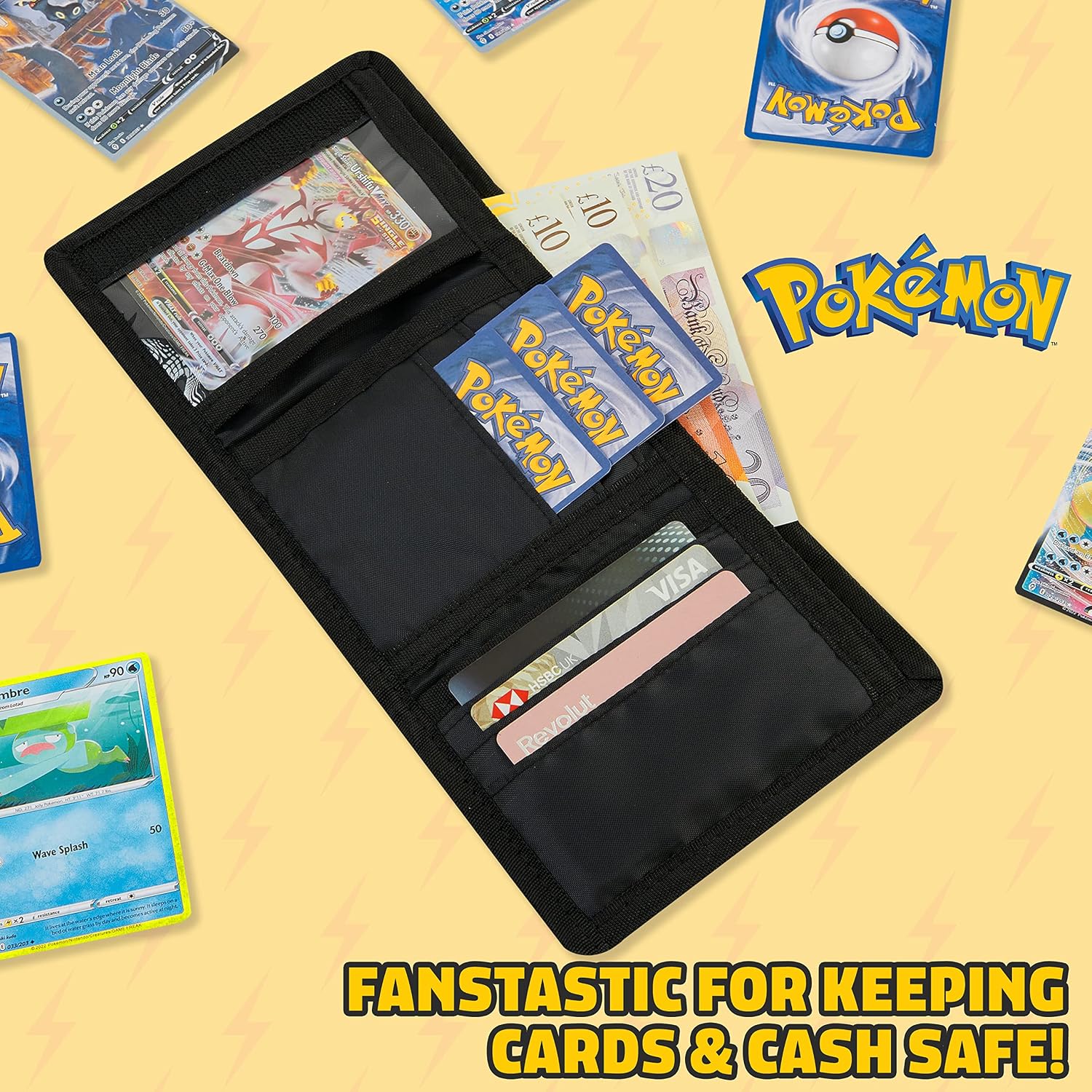 Pokémon Wallet & Keychain Set – Trifold Kids Wallet with Pikachu Keyring