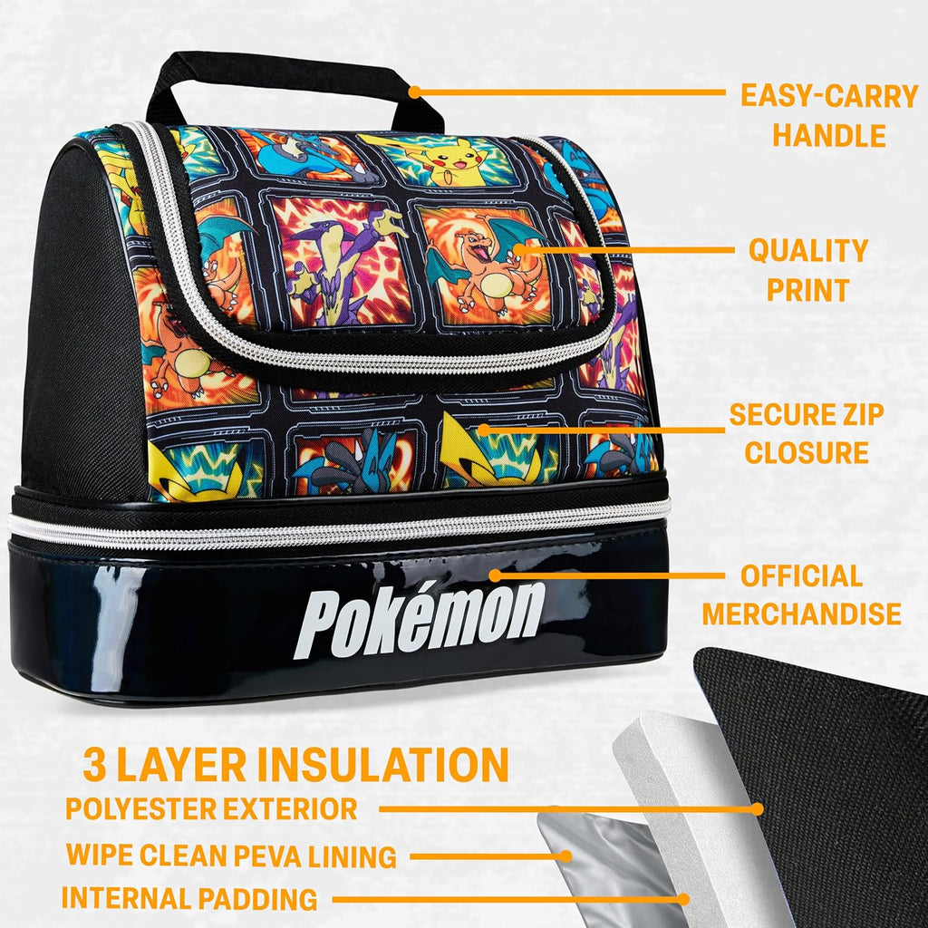 Pokémon Insulated Lunch Bag – Dual Compartment Kids Lunch Box with Handle