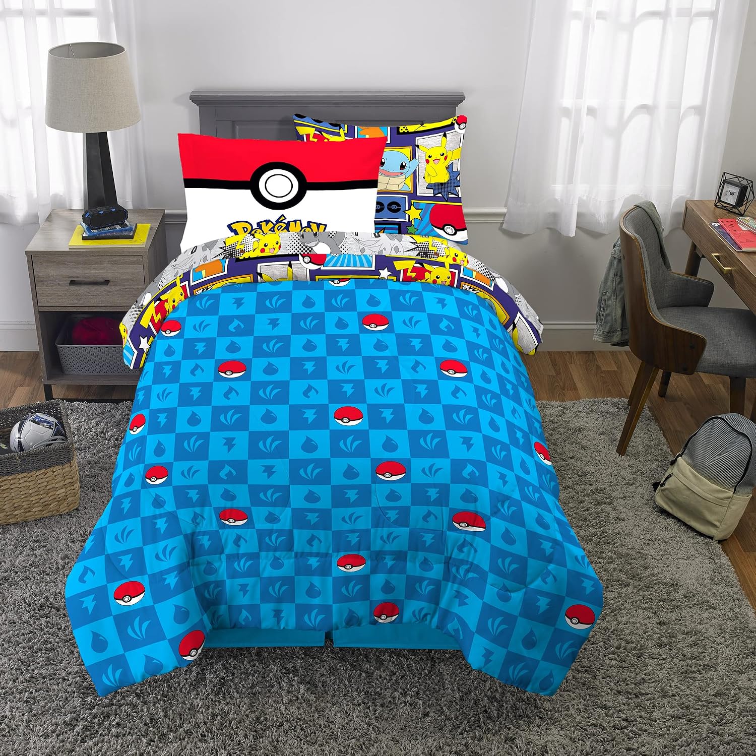Pokémon Kids Reversible Bedsheet Set – Soft Cotton Bedding with Pikachu & Characters