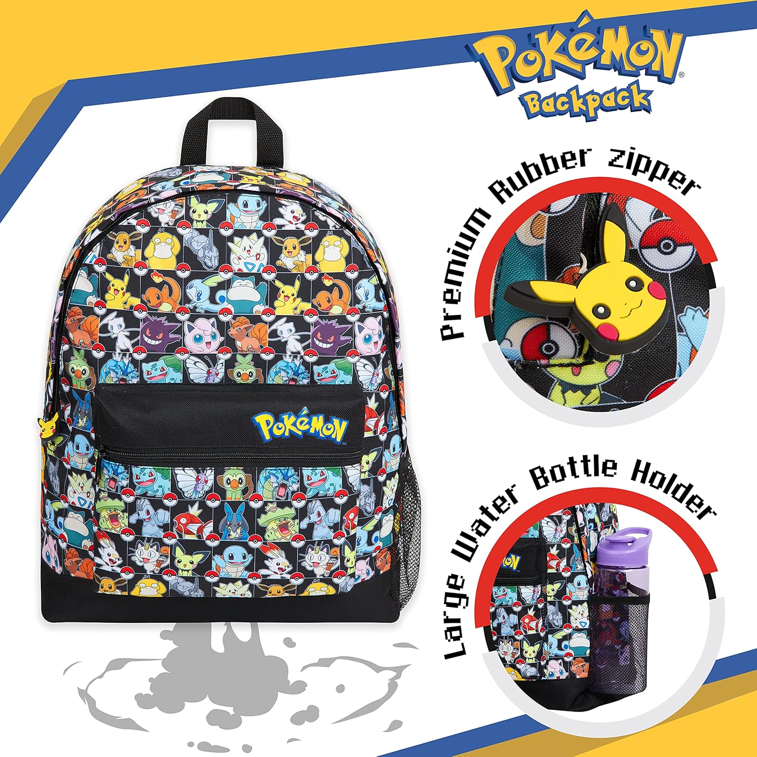 Pokémon Backpack for Kids – 15.7" School Bag with Pikachu & Characters