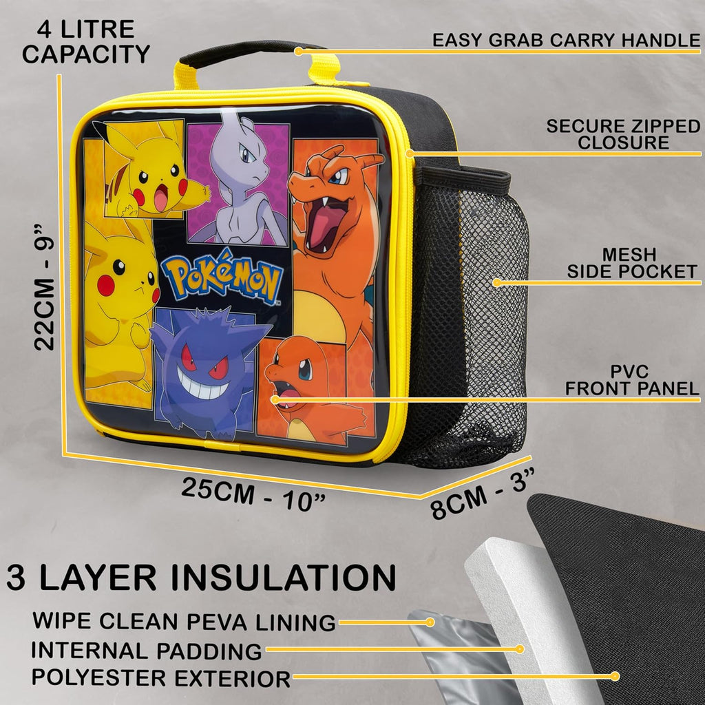 Pokémon 3-Piece Lunch Bag Set – Insulated Bag, Bento Box & Water Bottle for Kids
