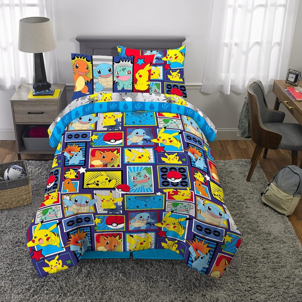 Pokémon Kids Reversible Bedsheet Set – Soft Cotton Bedding with Pikachu & Characters