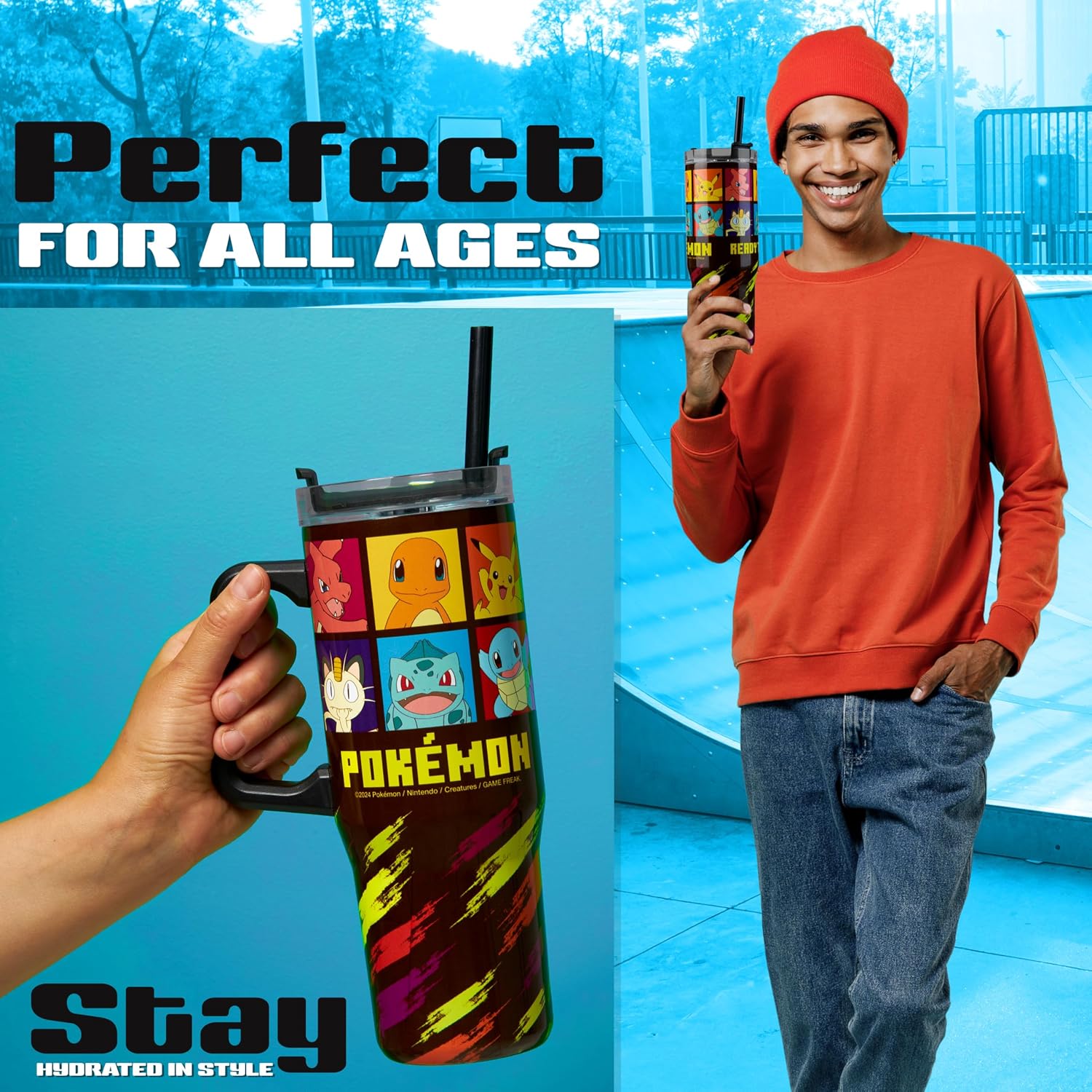 Pokémon Insulated Tumbler for Kids – Stainless Steel Cup with Straw & Handle
