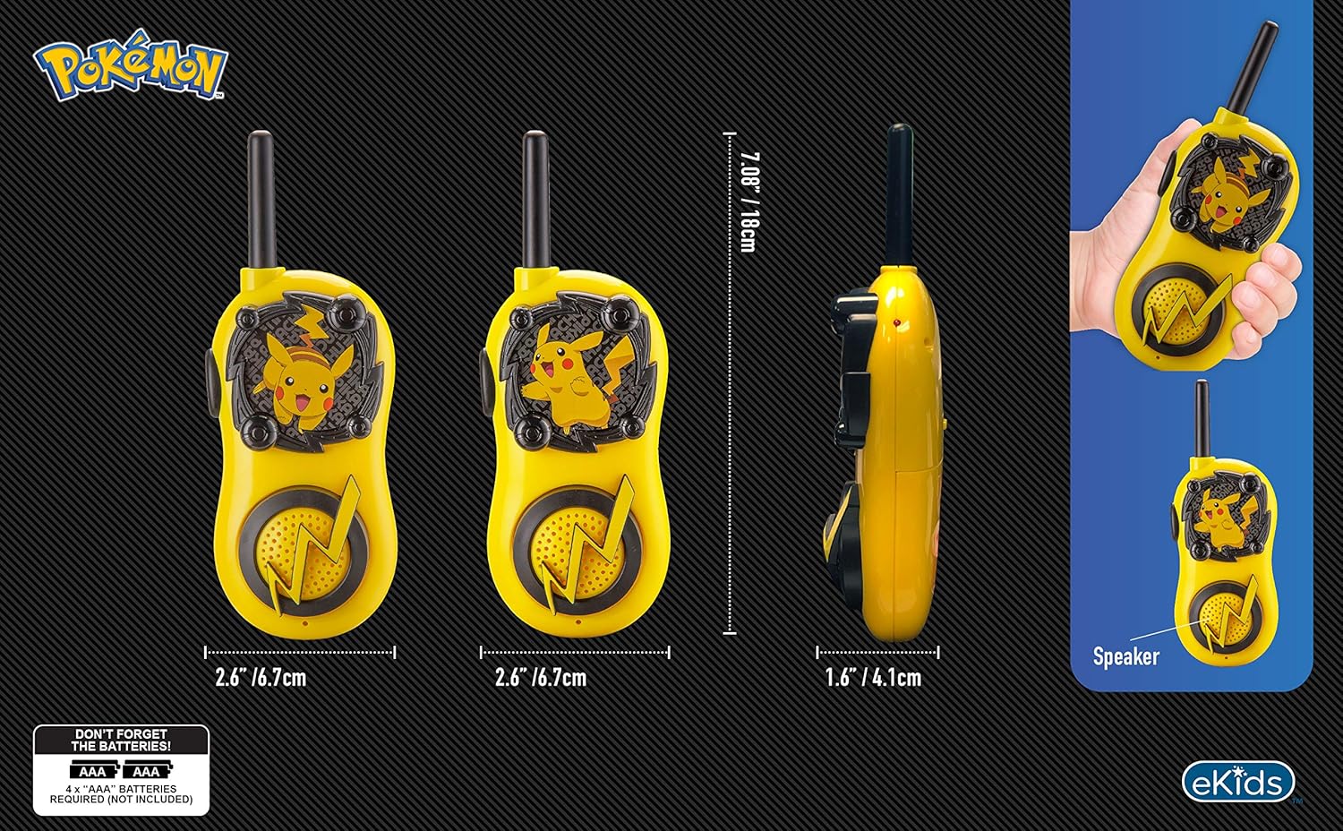 Pokémon Pikachu Walkie Talkies for Kids – Long Range Two-Way Radios