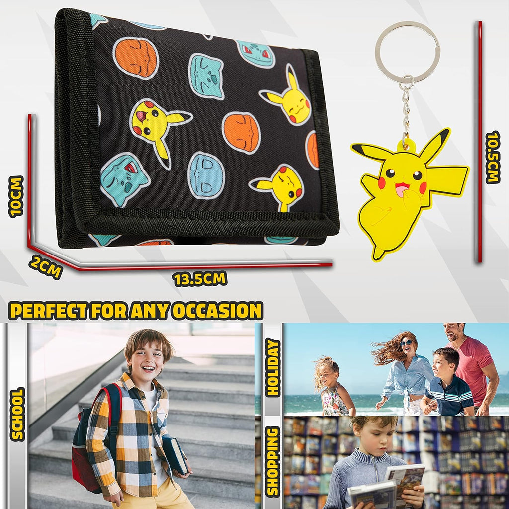 Pokémon Wallet & Keychain Set – Trifold Kids Wallet with Pikachu Keyring