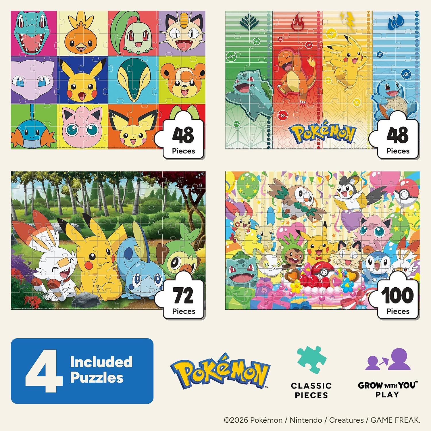 Pokémon Puzzle 4-Pack – Four 500 Piece Jigsaw Puzzles with Reference Posters