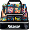 Pokémon insulated dual-compartment kids lunch bag with Pikachu and Charizard trading card print