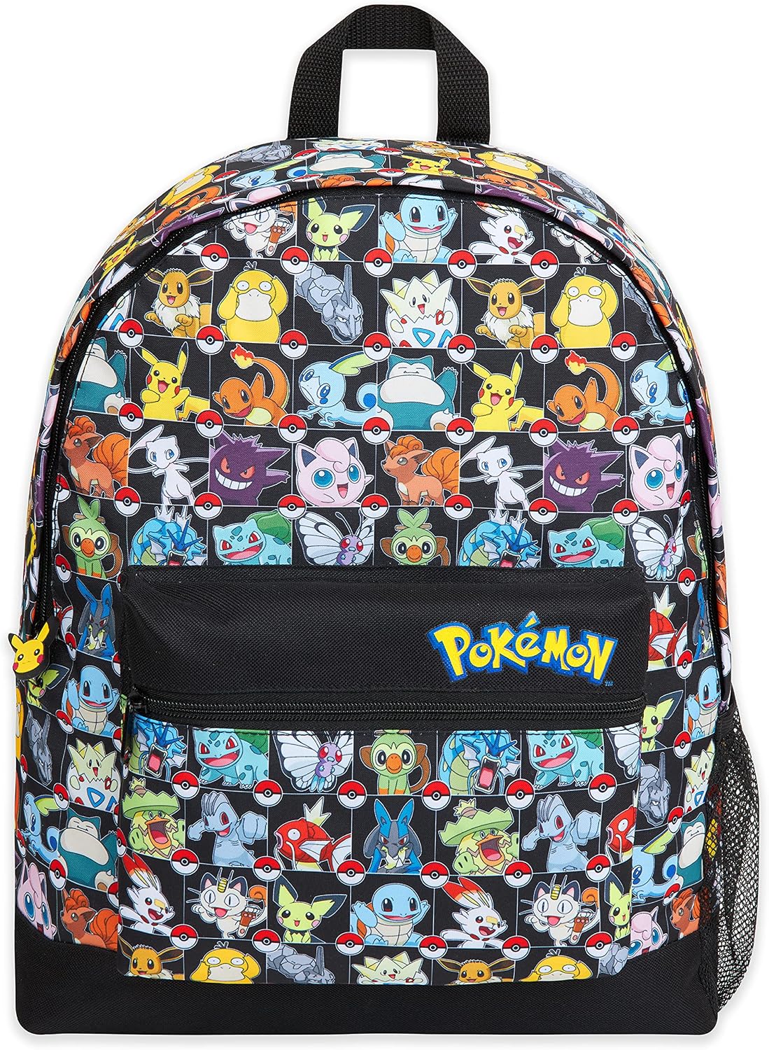 Pokémon kids backpack with Pikachu and character designs and multiple zip compartments