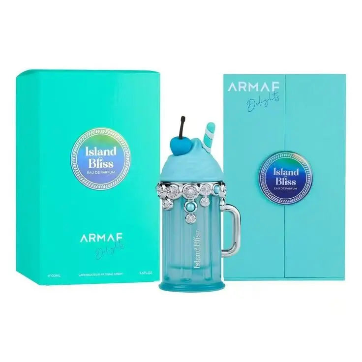 Armaf Delights Yum Yum Island Bliss Eau de Parfum spray bottle, sweet tropical fruity coconut vanilla fragrance for women