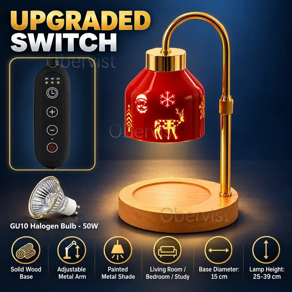 Christmas Candle Warmer Lamp – Red Metal Shade Alsonic UK