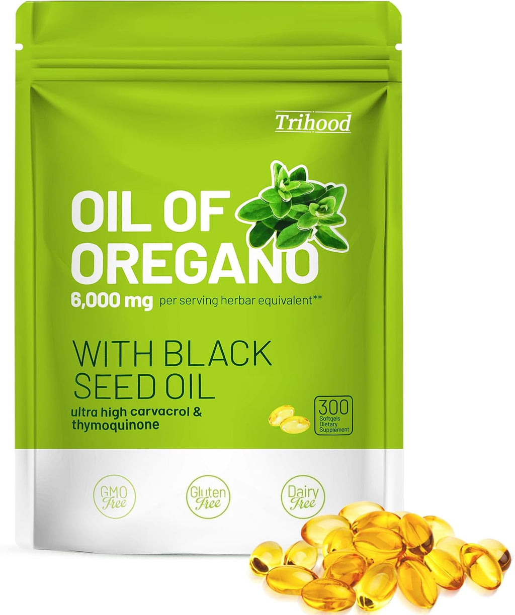 Oregano oil with black seed oil 300 softgels bottle