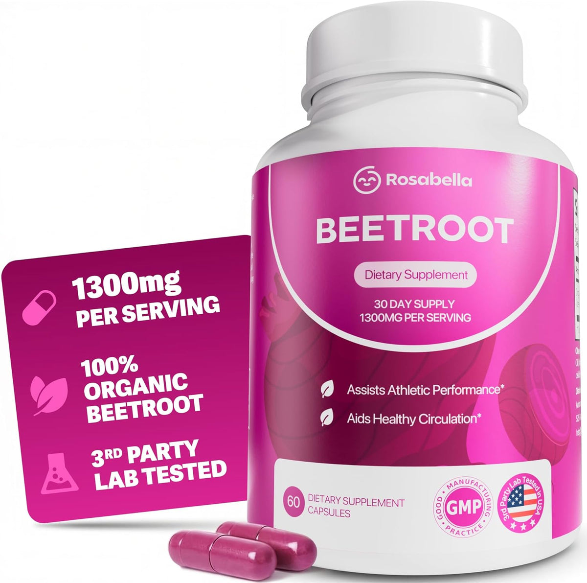 Organic beet root capsules 60 count bottle