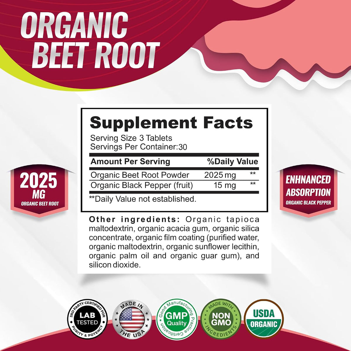Organic Beet Root Tablets 90 Count | 2040mg Beetroot Supplement Stylish Shop