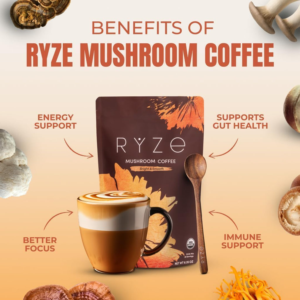 RYZE Mushroom Coffee | Medium Roast Instant Coffee with Mushroom Blend Stylish Shop