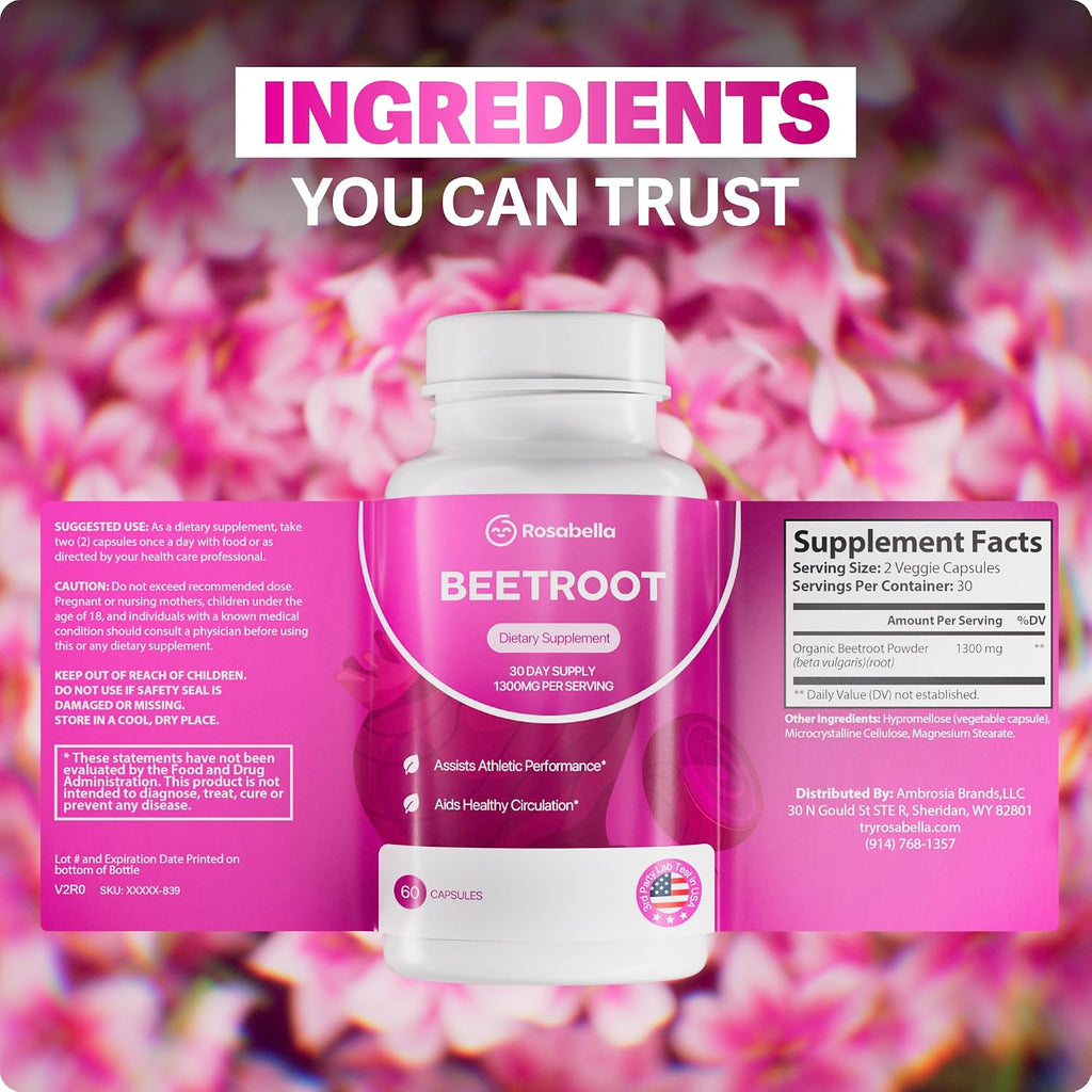 Organic Beet Root Capsules 60 Count | 1300mg Beetroot Powder Supplement Stylish Shop
