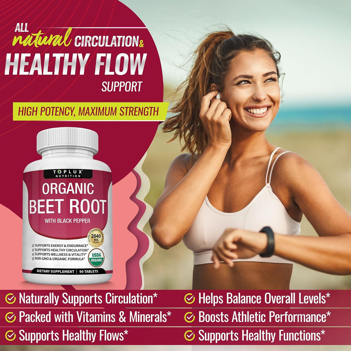 Organic Beet Root Tablets 90 Count | 2040mg Beetroot Supplement Stylish Shop