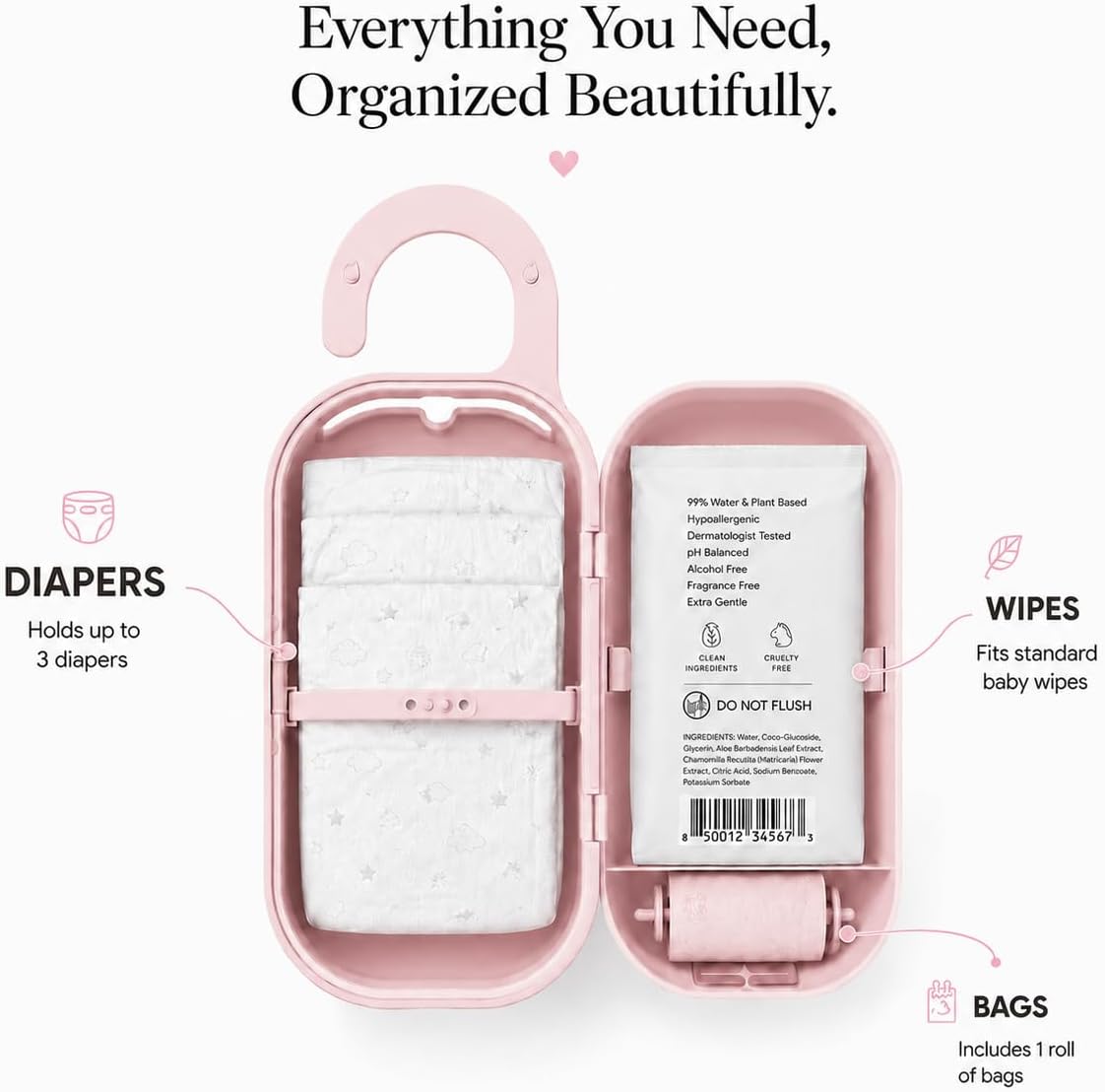 Keepigo 3-in-1 Diaper Bag Wipe Dispenser - Portable Baby Wipe Holder & Diaper Organizer for Travel