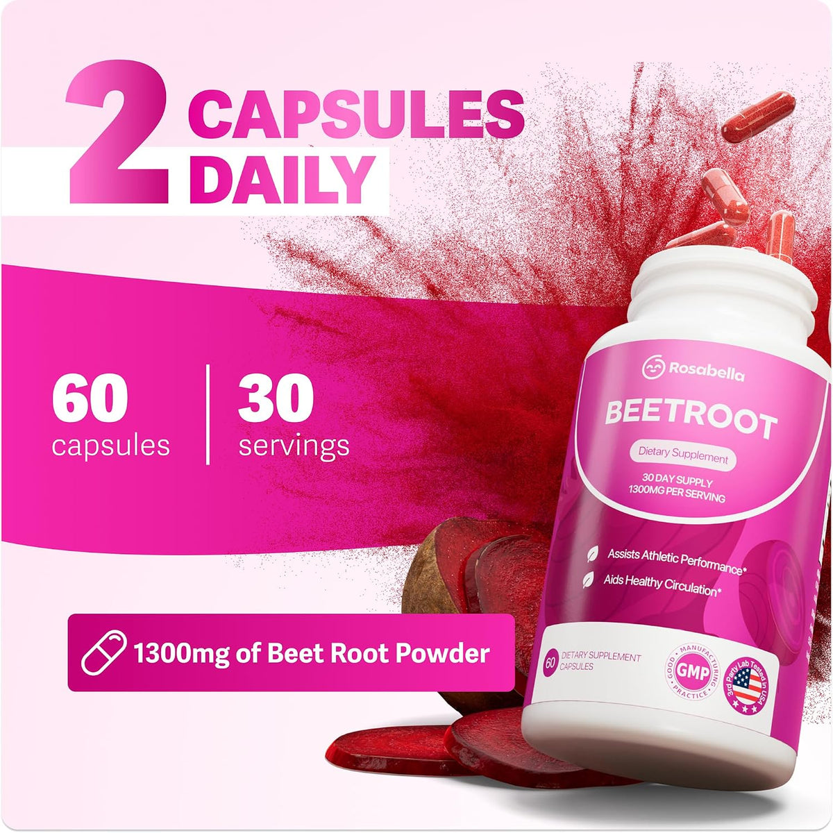 Organic Beet Root Capsules 60 Count | 1300mg Beetroot Powder Supplement Stylish Shop