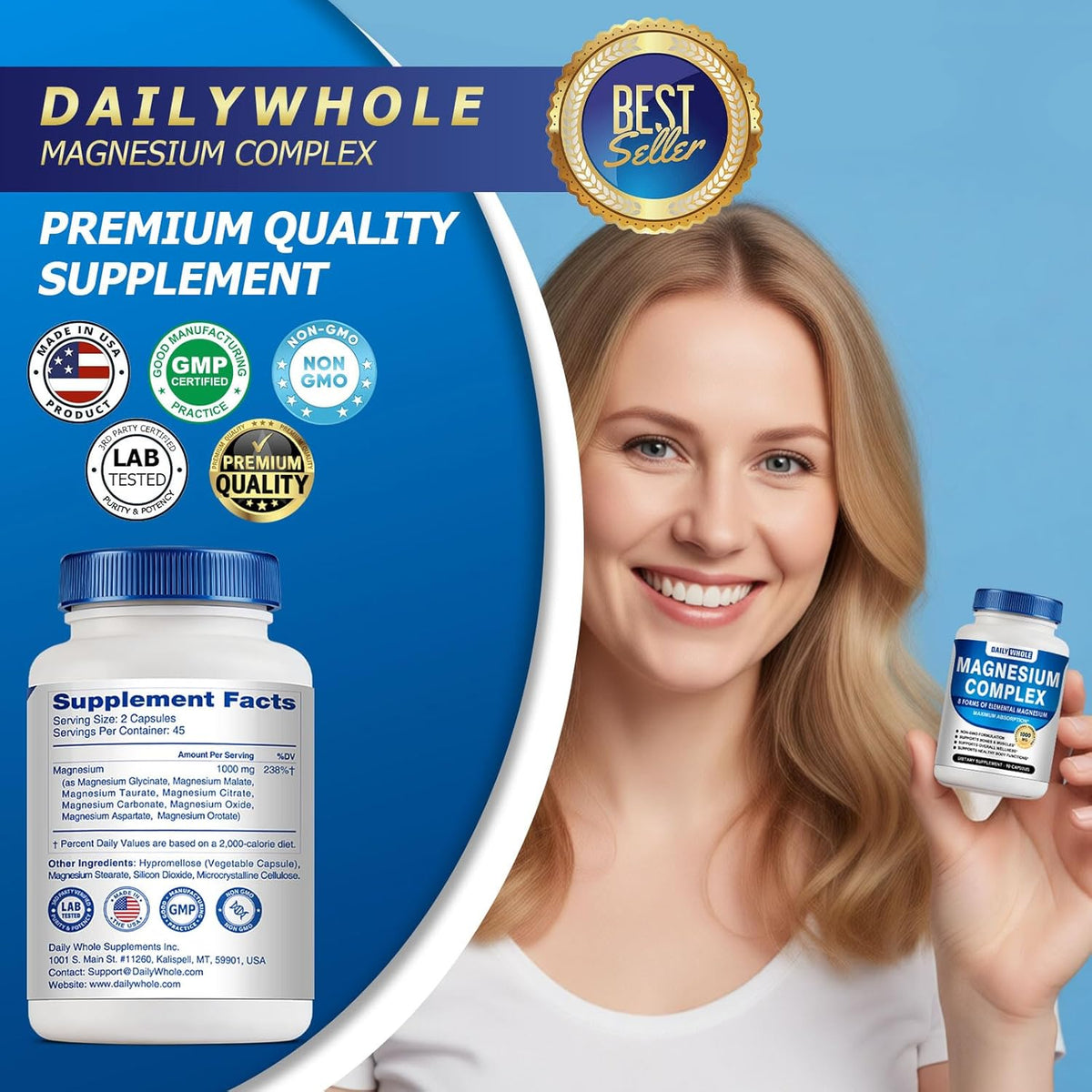 Magnesium Complex Supplement 90 Capsules | 8 Forms, 1000mg Daily Stylish Shop