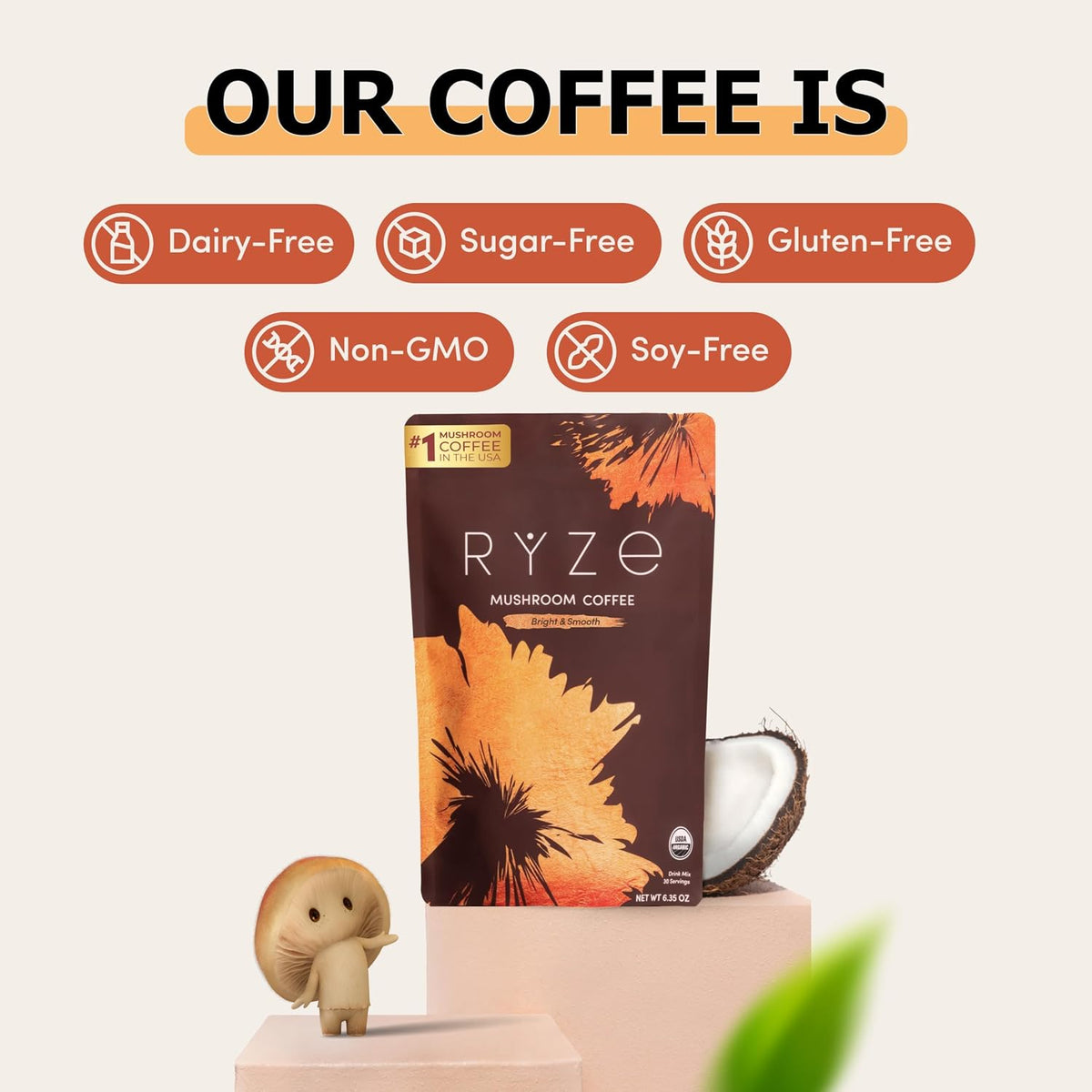 RYZE Mushroom Coffee | Medium Roast Instant Coffee with Mushroom Blend Stylish Shop