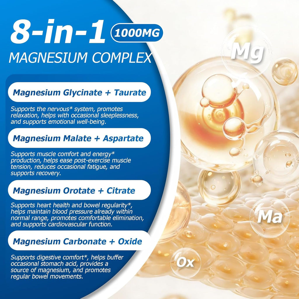 Magnesium Complex Supplement 90 Capsules | 8 Forms, 1000mg Daily Stylish Shop