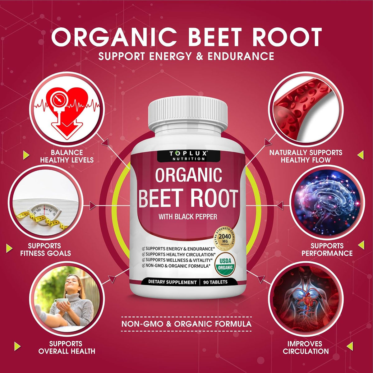 Organic Beet Root Tablets 90 Count | 2040mg Beetroot Supplement Stylish Shop