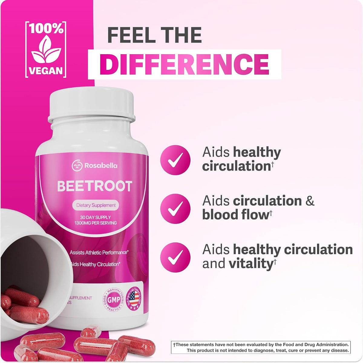 Organic Beet Root Capsules 60 Count | 1300mg Beetroot Powder Supplement Stylish Shop