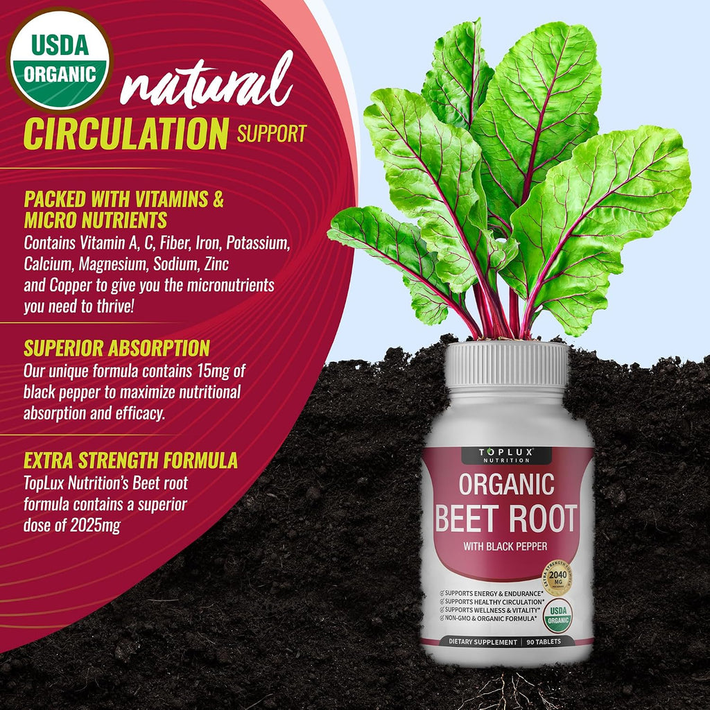 Organic Beet Root Tablets 90 Count | 2040mg Beetroot Supplement Stylish Shop