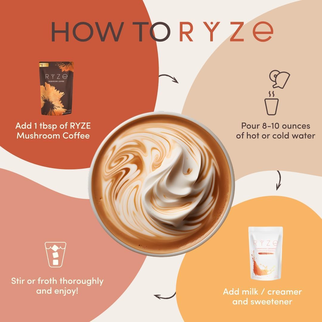 RYZE Mushroom Coffee | Medium Roast Instant Coffee with Mushroom Blend Stylish Shop