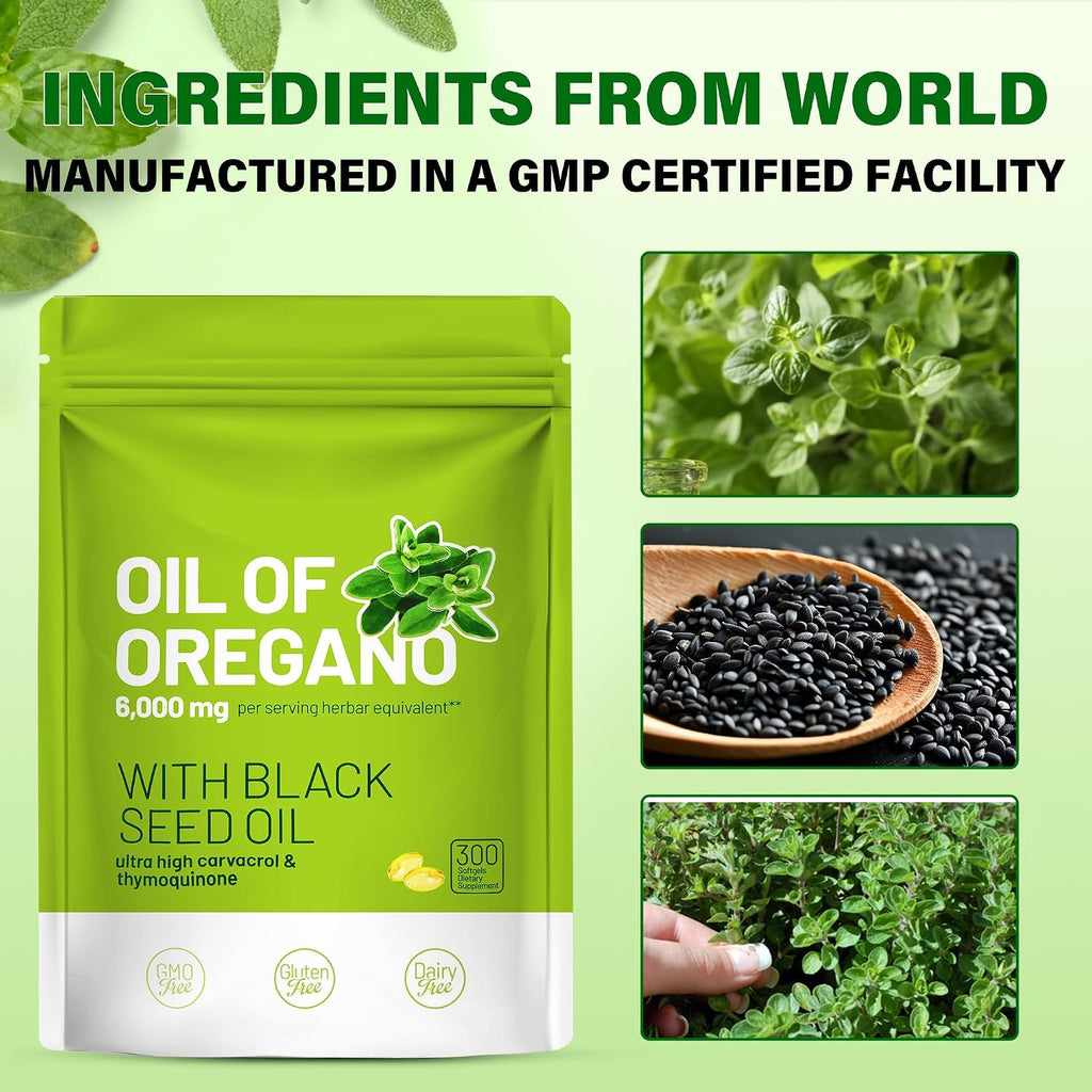 Oregano Oil with Black Seed Oil Softgels | 300 Organic Capsules Stylish Shop