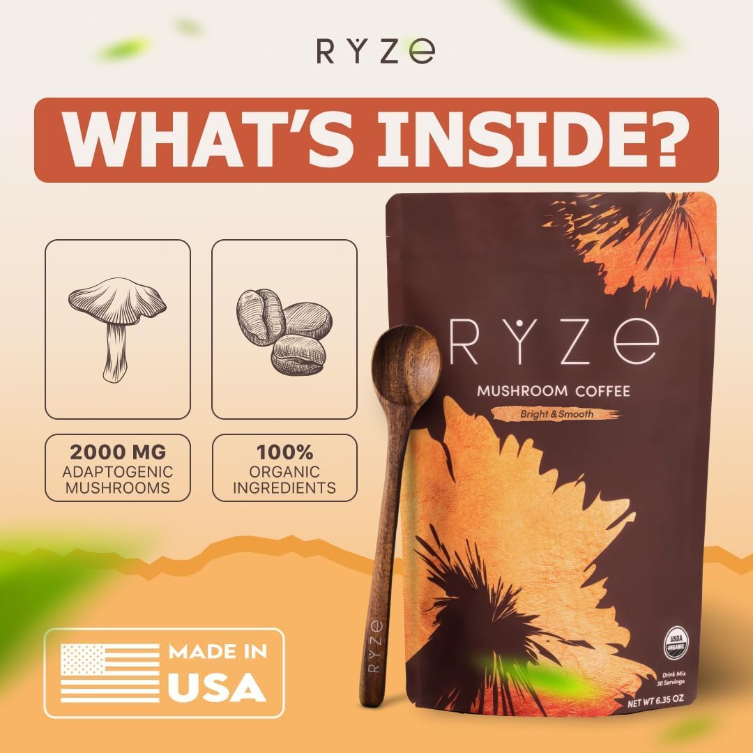 RYZE Mushroom Coffee | Medium Roast Instant Coffee with Mushroom Blend Stylish Shop