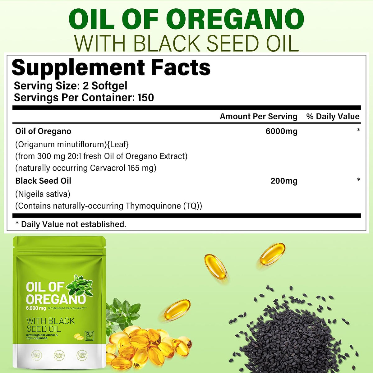 Oregano Oil with Black Seed Oil Softgels | 300 Organic Capsules Stylish Shop